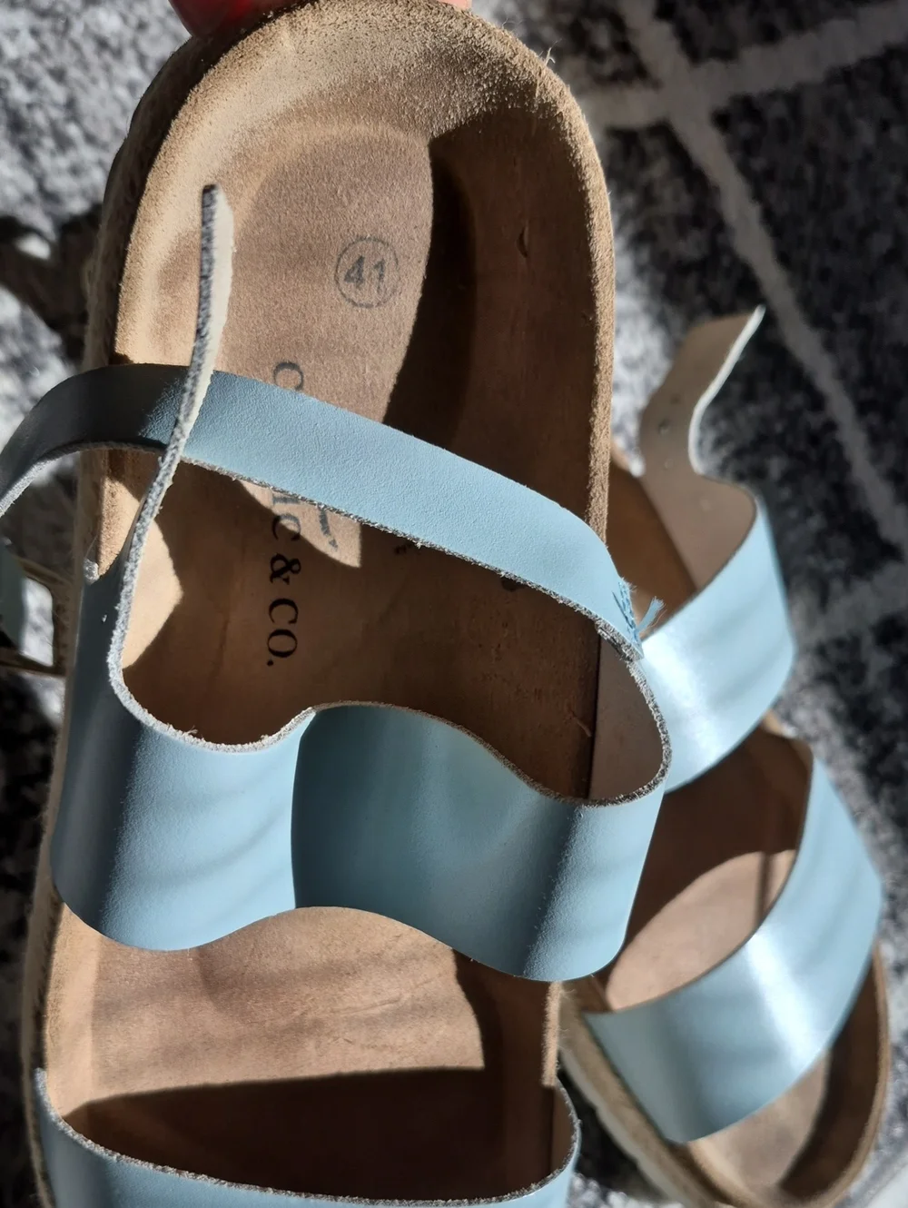 Women's Light Blue Leather Triple-Strap Sandals